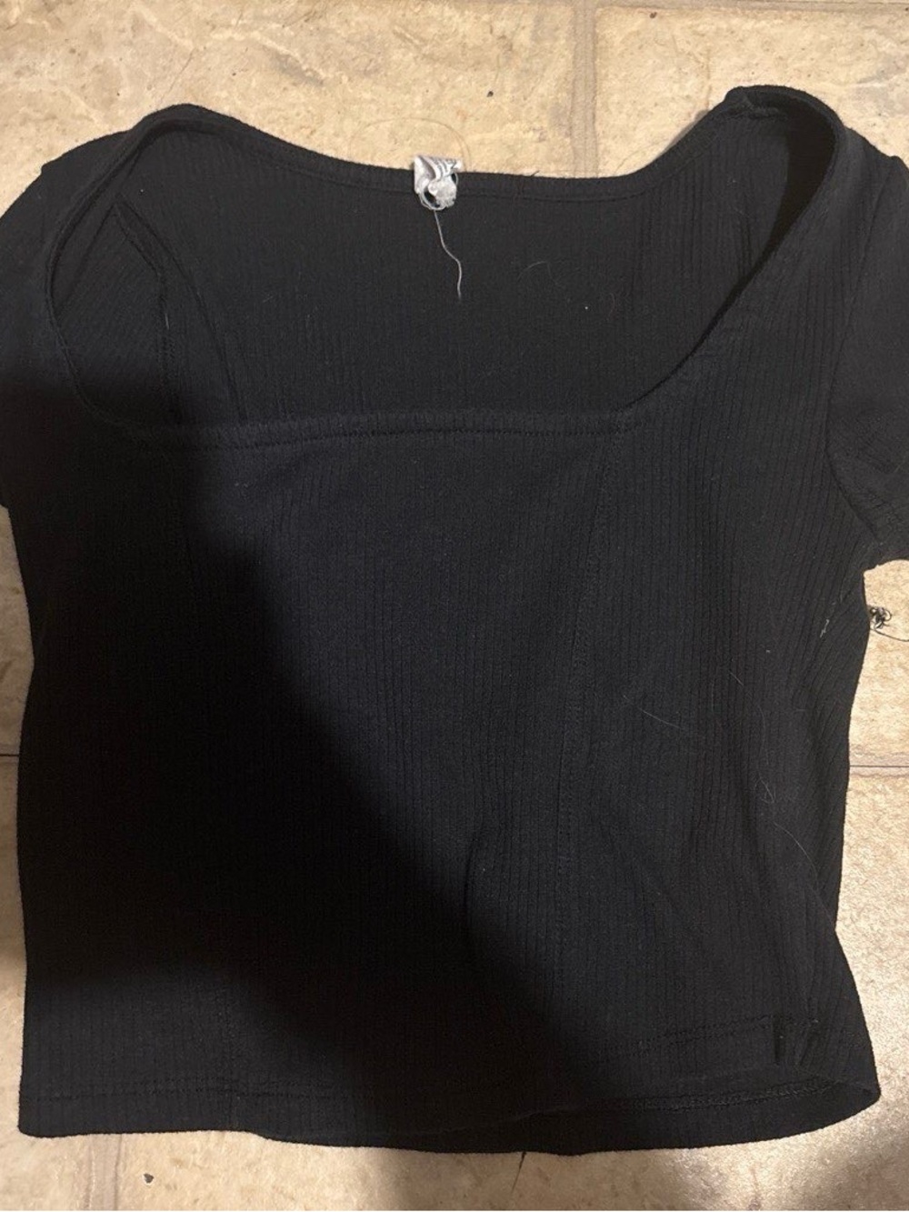 Ardene Black Ribbed Square-Neck Crop Top